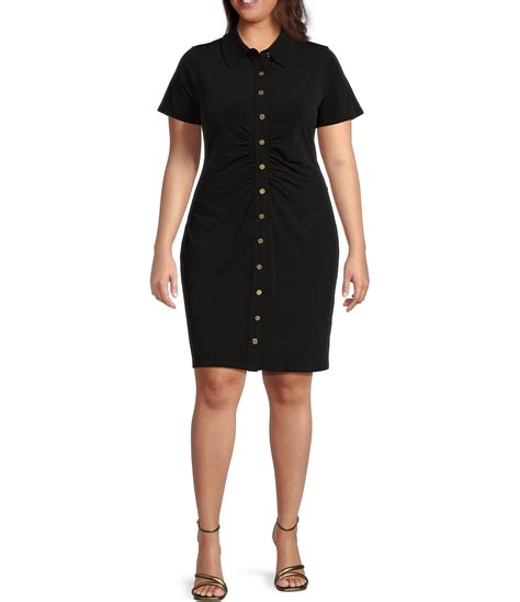 Michael Michael Kors Plus Size Knit Collared Button Front Ruched Dress