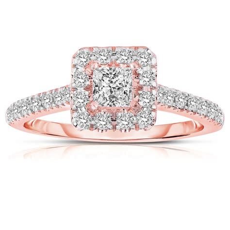 Half Carat Princess Cut Halo Diamond Engagement Ring In Rose Gold