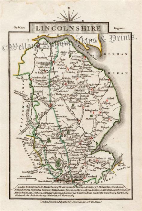 Lincolnshire By J Cary C1806 Ex Travellers Companion Welland