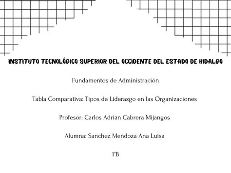 Solution Tabla Comparativa Tipos De Liderazgo En Las Organizaciones En