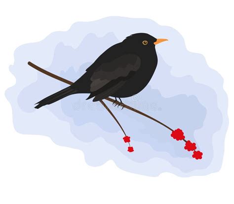 Amsel Auf Einem Zweig Ousel Malerei Dekoratives Bild Einer