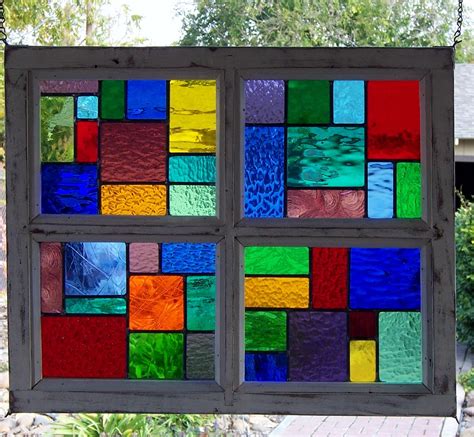 Multi Color Wood Framed Stained Glass Window