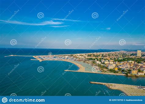 Aerial Photo Of The Coastline And Marina Of The Resort Of Rimini Stock