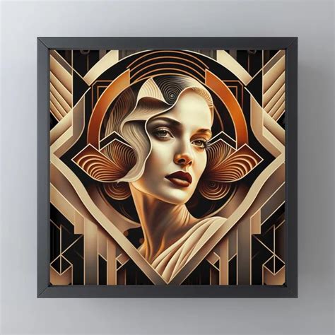 Industrial Futurism Female Portrait Art Deco Framed Mini Art Print In