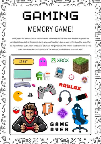 Gaming Gamers Test Your Memory Fun Recall Game Lesson Filler Quiz