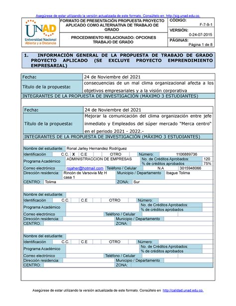 Anexo 1 Propuesta Proyecto Aplicado Formato F 7 9 1 FORMATO DE