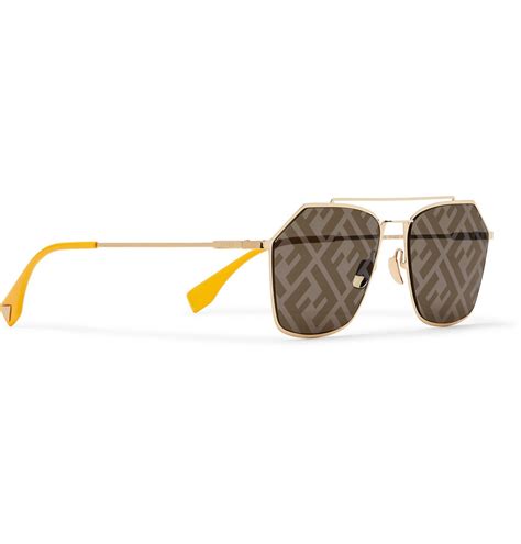 Fendi Aviator Style Logo Print Gold Tone And Acetate Sunglasses