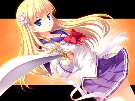 Blonde Hair Blue Eyes Bow Braids Game Cg Journey Nanairo Kouro Rachel