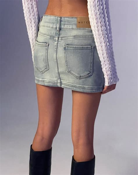 Super Bleach Denim Mini Skirt Low Rise