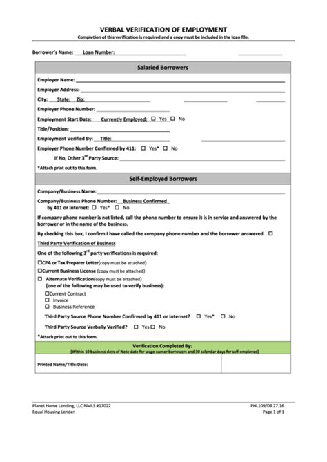 Standard Verbal Verification Of Employment Form Employment Form