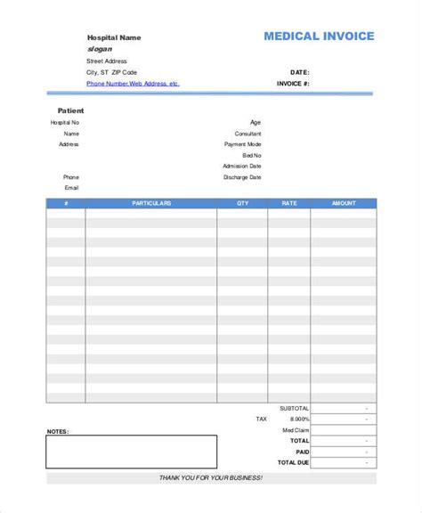 Medical Records Fee Invoice Template PDF Template