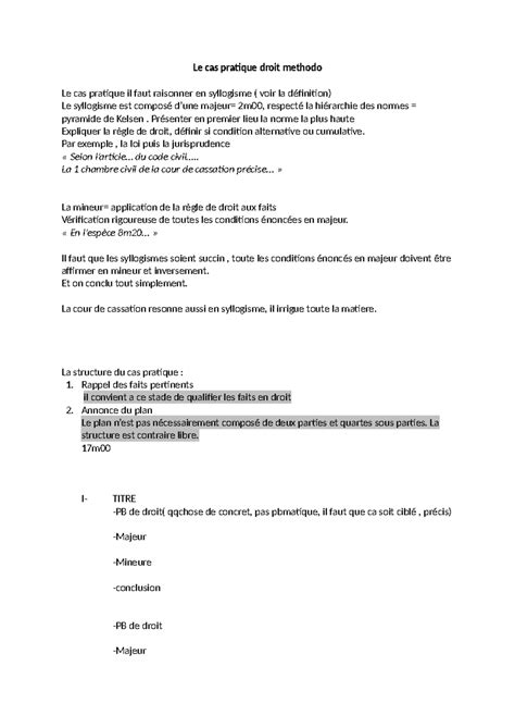 Le Cas Pratique Droit Methodo Pr Senter En Premier Lieu La Norme La