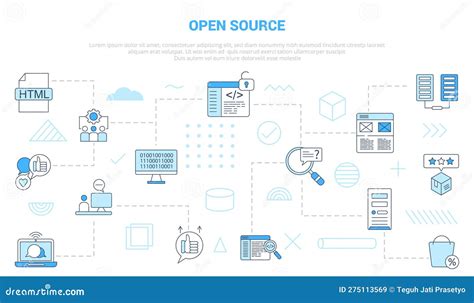 Open Source Concept With Icon Set Template Banner With Modern Blue