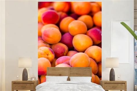 Behang Fotobehang Rode En Oranje Tinten Van Verse Abrikozen Op Een