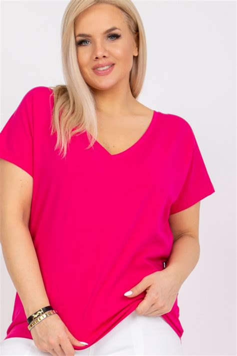 Bluzka Damska W Kolorze Fuksji T Shirt Basic Dekolt W Serek V Neck Luna