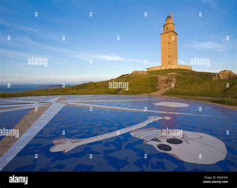 On Background Tower Of Hercules The Only Existing And Working Roman Era Lighthouse View From