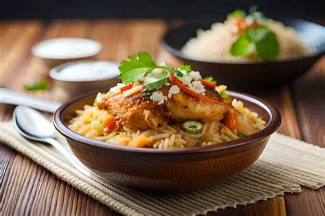 Un Plato De Comida Con Pollo Y Arroz Foto Premium