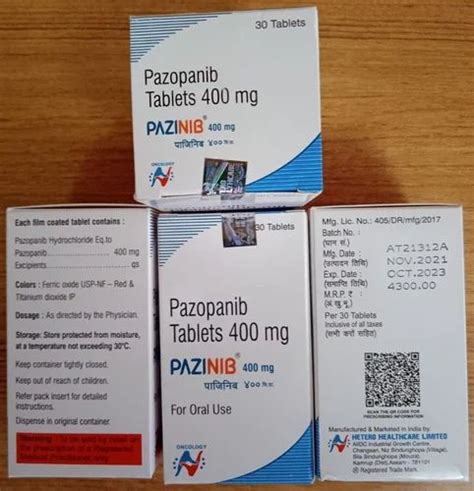 Pazopanib Hydrochloride Tablets 400mg Hetero Healthacare Limited At Rs