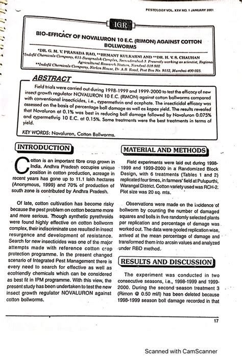 Pdf Bio Efficacy Of Novaluron E C Rimon Against Cotton Bollworms