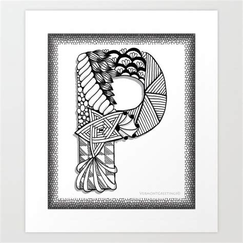 Zentangle P Monogram Alphabet Initials Art Print By Vermont Greetings