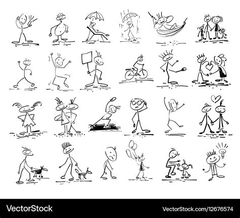 Hand Drawing Sketch Doodle Human Stick Figure Vector Image