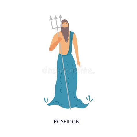 Sea And Ocean Greek God Poseidon With Trident Flat Vector Illustration