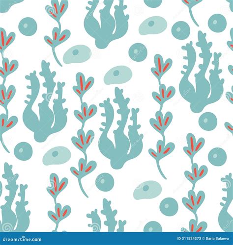 Seaweed Seamless Pattern Flat Design Stock Vector Illustration Of