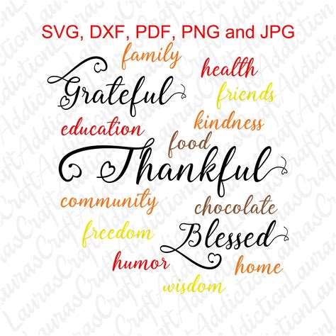 Scrapbooking Svgdxfpdf Thankful Grateful Blessed Cut File Instant