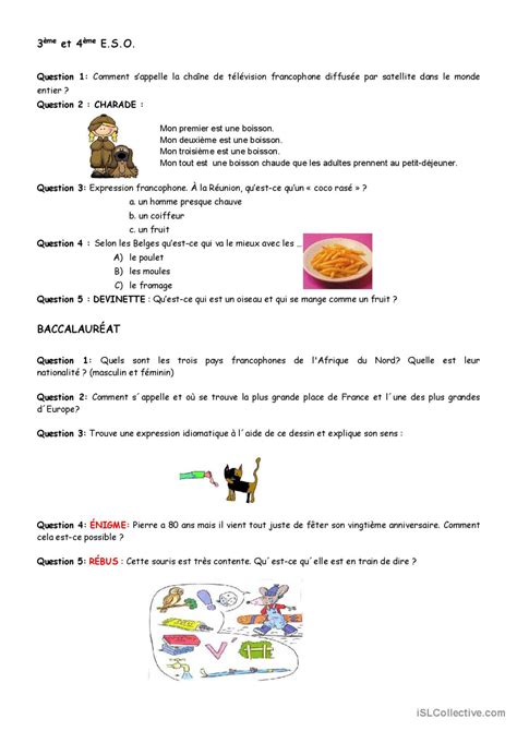 Concours Francophone Semaine Compr Fran Ais Fle Fiches Pedagogiques