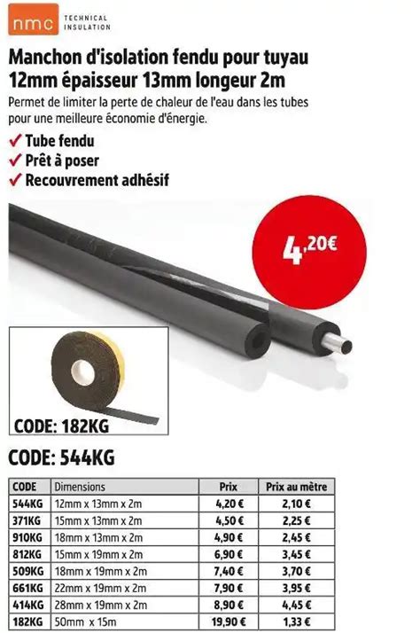 Promo Nmc Manchon D Isolation Fendu Pour Tuyau 12mm X 13mm X 2m Chez