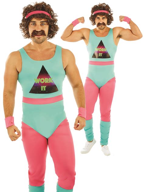 Mens 80s Fitness Instructor Costume Adult 90s Energizer Fancy Dress ...