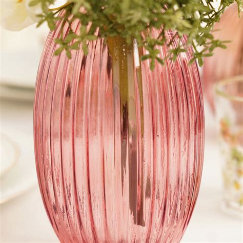 Shop Pink Ribbed Round Glass Vase Large At Best Price Online In India