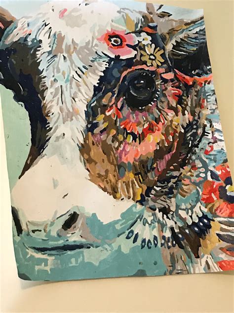 Floral Cow Paint By Number Completed Etsy