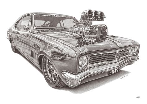 Holden 1969 Ht Gts Monaro Street Machine A3 Print Off Original Pencil