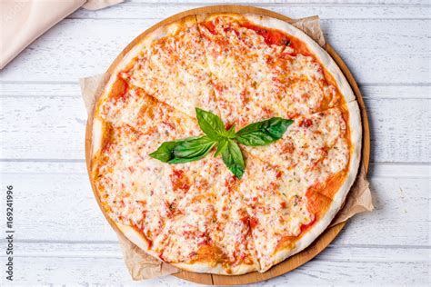 Pizza Margherita Top View Stock Photo Adobe Stock