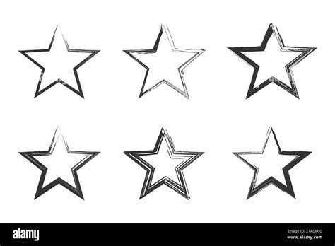Grunge Style Star Set Brush Painted Stars Vector Illustration Stock