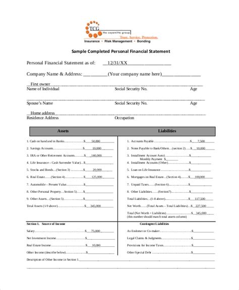 Personal Financial Statement Form 7 Free Pdf Word Documents Download Free And Premium Templates