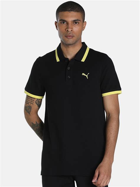 Buy Puma Men Black Ess Pique Tipping Polo Collar Slim Fit Cotton T Shirt Tshirts For Men