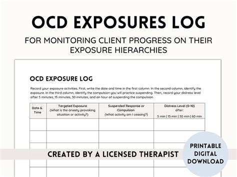 Ocd Exposures Log Tracker Ocd Worksheet For Therapists Counselors