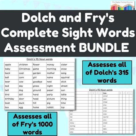 Fry And Dolch S Complete 1315 Sight Words Assessment Checklists Bundle