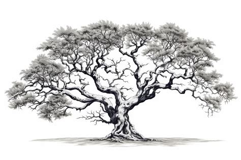 Old Oak Tree Isolated On White Background Hand Drawn Vector Illustration Premium Ai Generated