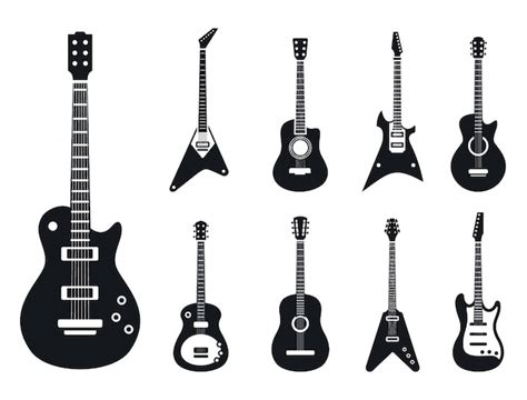 Conjunto de iconos de guitarra eléctrica estilo simple Vector Premium