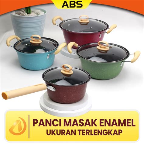 Jual Abs Panci Sup Enamel Tutup Kaca Dan Teflon Pegangan Kayu Anti