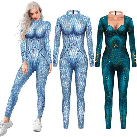 Superhero Aquaman Mera Sexy Slim Jumpsuit Catsuit Cosplay Costumes