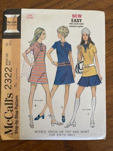 Mccalls Uncut Sewing Pattern S Misses Mod Mini Dress Top Skirt