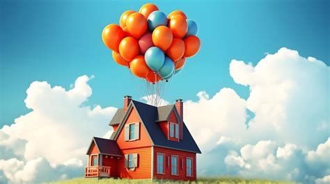 Premium AI Image | A small house attach with flying balloon with blue sky