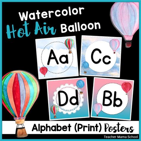 EDITABLE Alphabet Posters Print In Watercolor Hot Air Balloon Theme