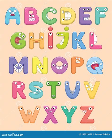 Funny Colorful Cartoon Alphabet. Alphabetical Letters ABC for Children ...