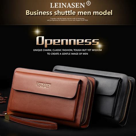 Leinasen Brand Men Wallets With Coin Pocket Zipper Double Zipper Male