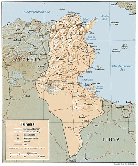 Detailed relief and political map of Tunisia. Tunisia detailed relief and political map ...